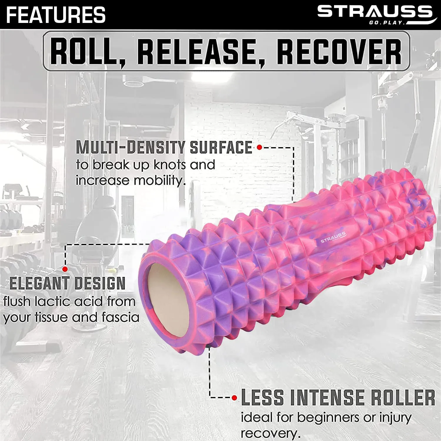 Strauss Grid Foam Roller | Eco-Friendly Spikes Foam Roller | Premium Eva Foam | Light Weight & Travel-Friendly Foam Roller for Relieve Muscle Tightness, Soreness & Inflammation ,33 CM (Multicolor Pink)