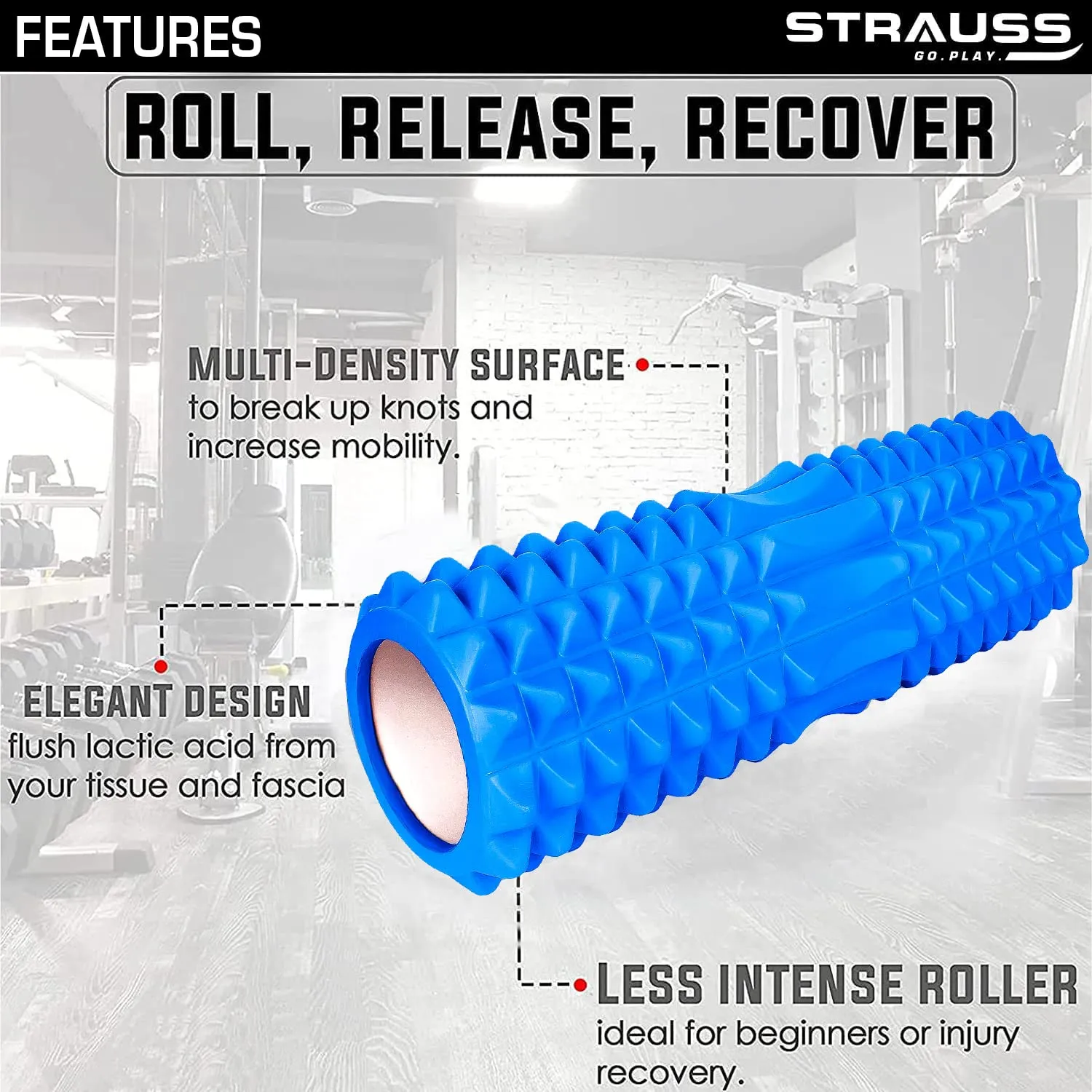 Strauss Grid Foam Roller | Eco-Friendly Spikes Foam Roller | Premium Eva Foam | Light Weight & Travel-Friendly Foam Roller for Relieve Muscle Tightness, Soreness & Inflammation,33 CM (Blue)