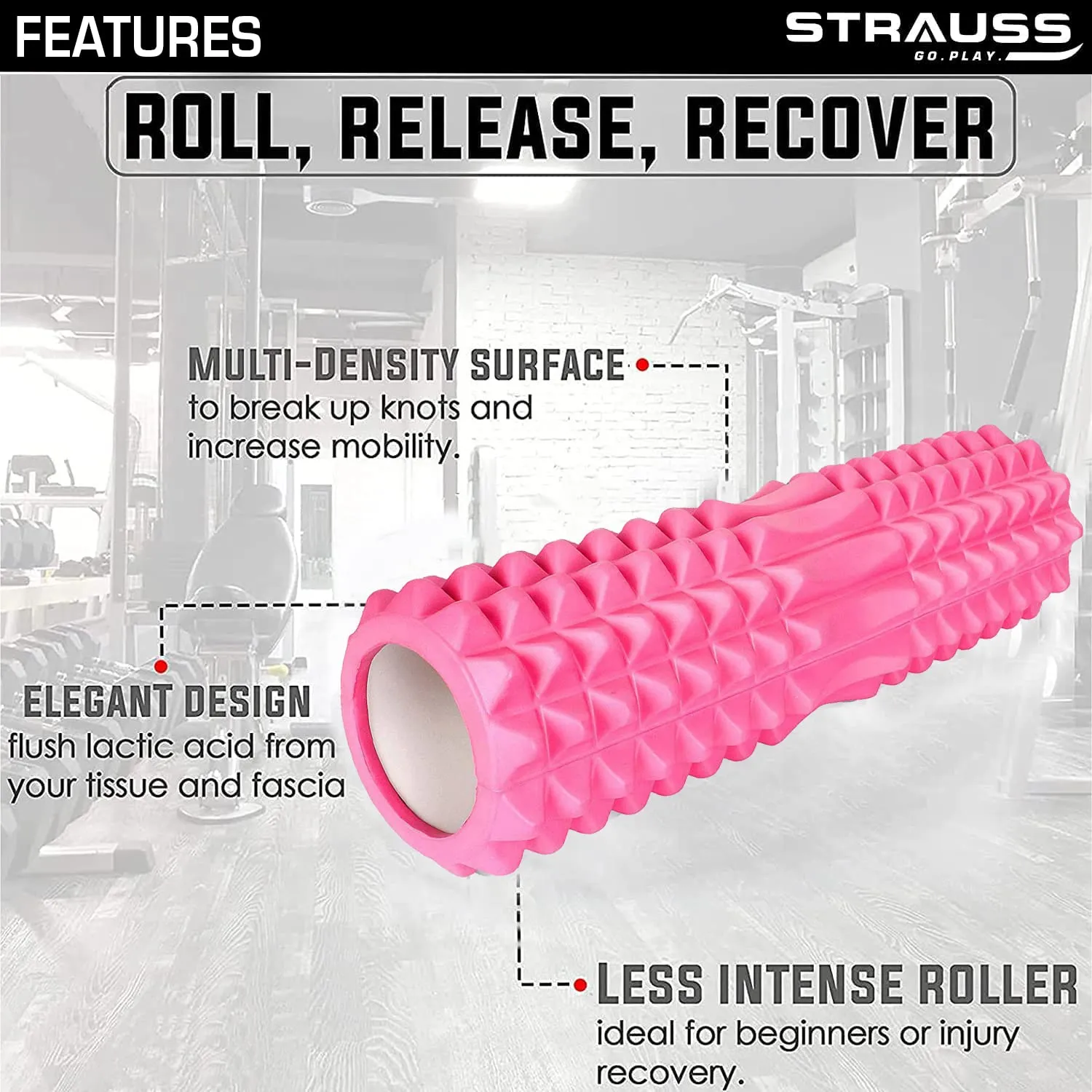 Strauss Grid Foam Roller | Eco-Friendly Spikes Foam Roller | Premium Eva Foam | Light Weight & Travel-Friendly Foam Roller for Relieve Muscle Tightness, Soreness & Inflammation,33 CM (Pink)