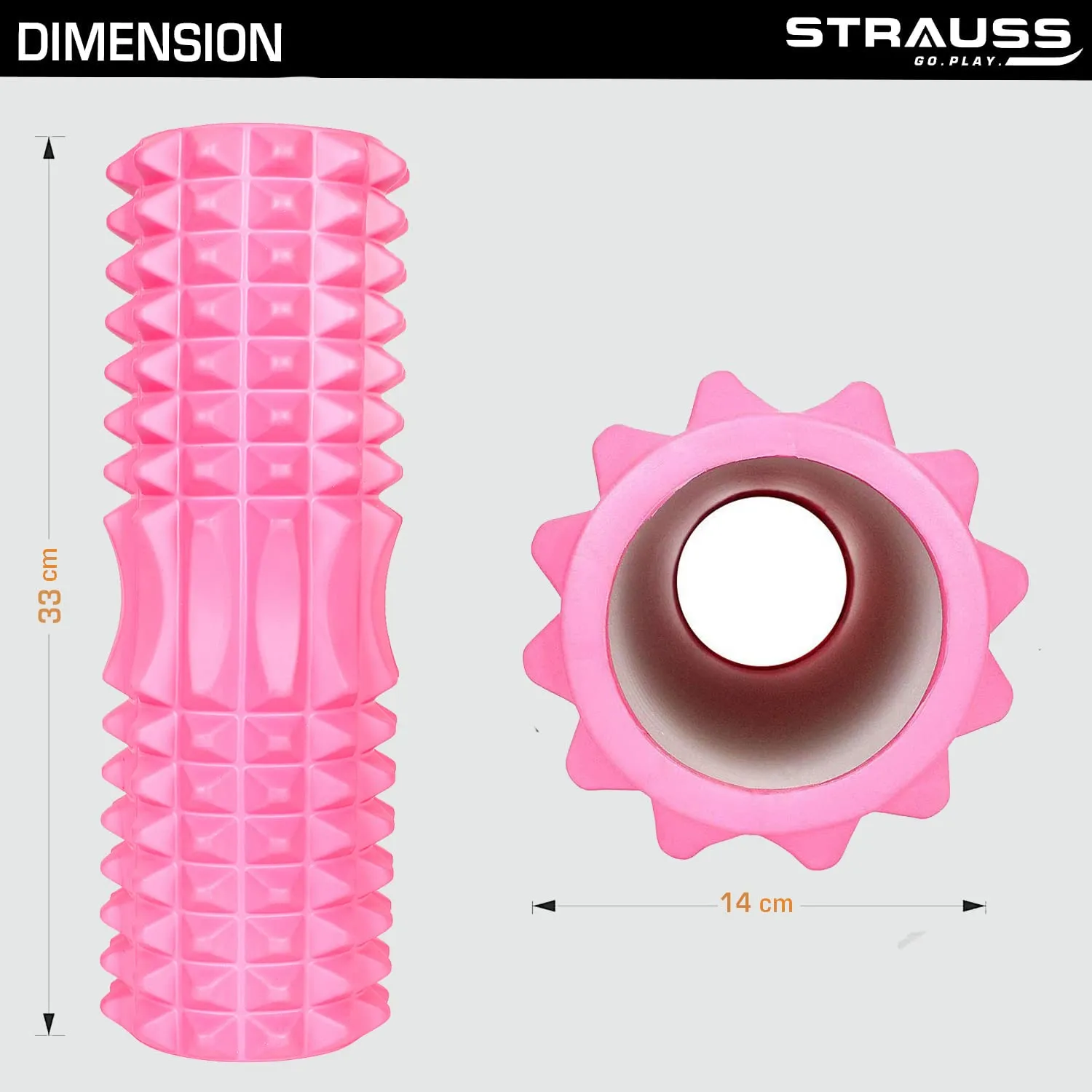 Strauss Grid Foam Roller | Eco-Friendly Spikes Foam Roller | Premium Eva Foam | Light Weight & Travel-Friendly Foam Roller for Relieve Muscle Tightness, Soreness & Inflammation,33 CM (Pink)