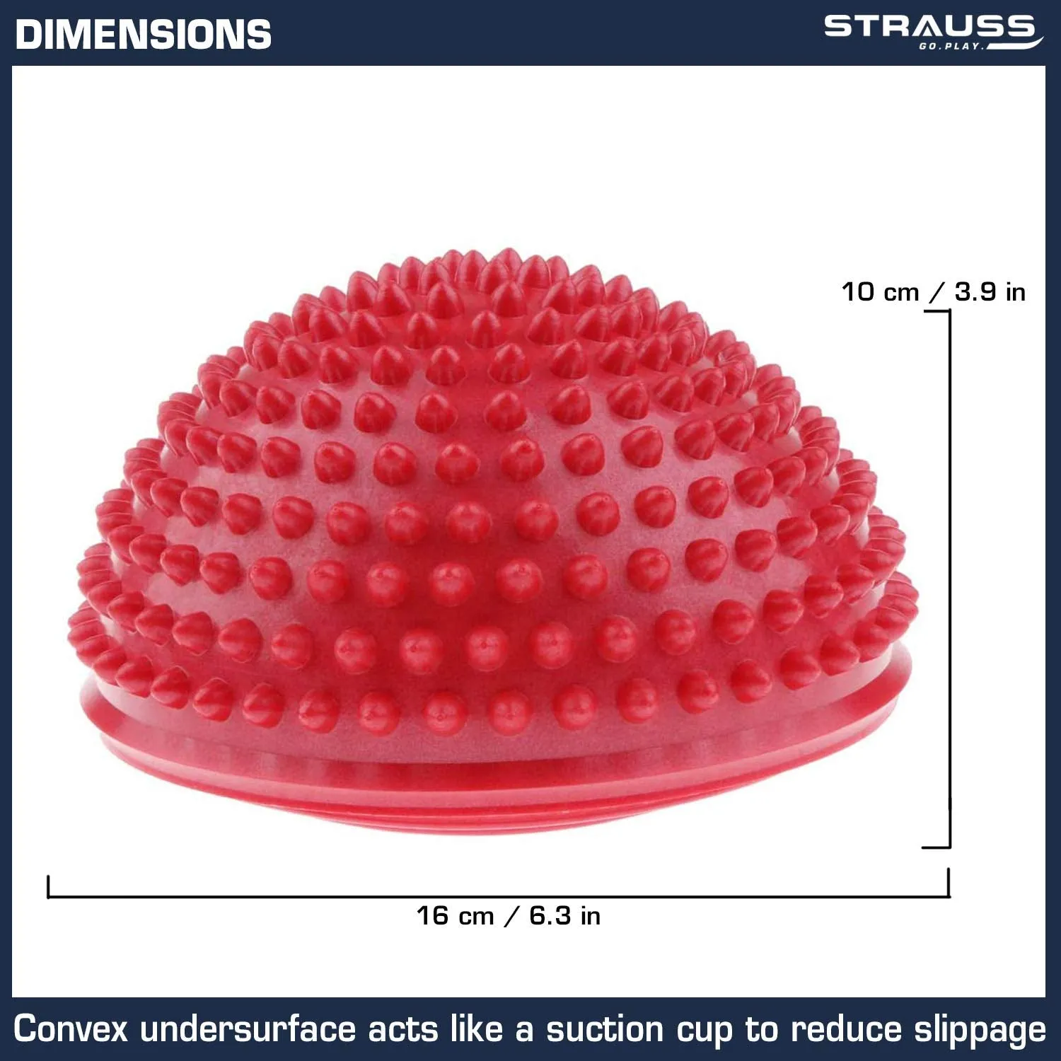 Strauss Hedgehog Balance Pod | Half Spiky Fitness Domes for Kids & Adults | Ideal for Foot Massage, Stability Training, Muscle Balancing Therapy, Yoga Gymnastics Exercise, Occupational Therapy | Stability Balance Trainer Dot,(Red)