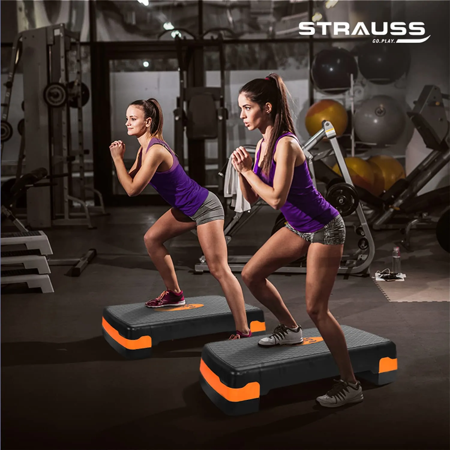 Strauss High Rise Aerobic Stepper | Two Height Level Adjustments - 6 inches and 8 inches | Slip-Resistant & Shock Absorbing Platform for Extra-Durability - Supports Upto 200 KG, (Black)