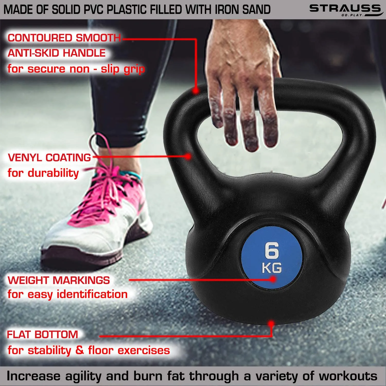 Strauss Kettlebell, Black, (6 Kg)