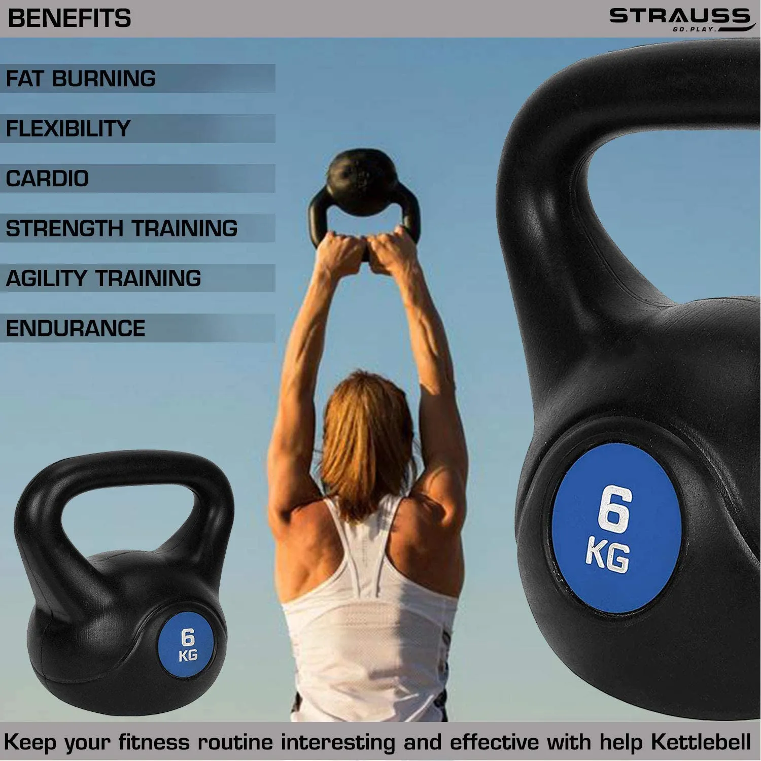 Strauss Kettlebell, Black, (6 Kg)