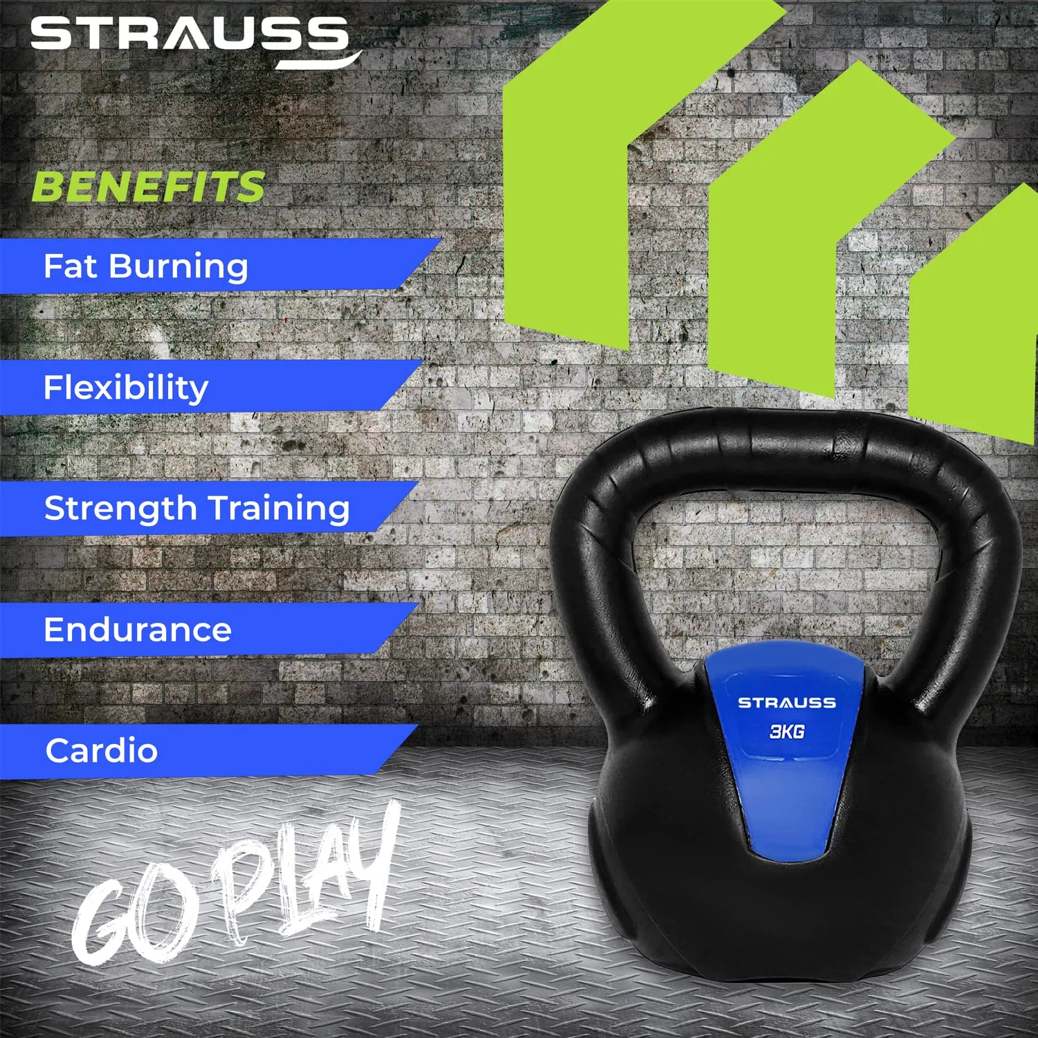 Strauss PVC Kettlebell Weights, 3Kg, (Blue)