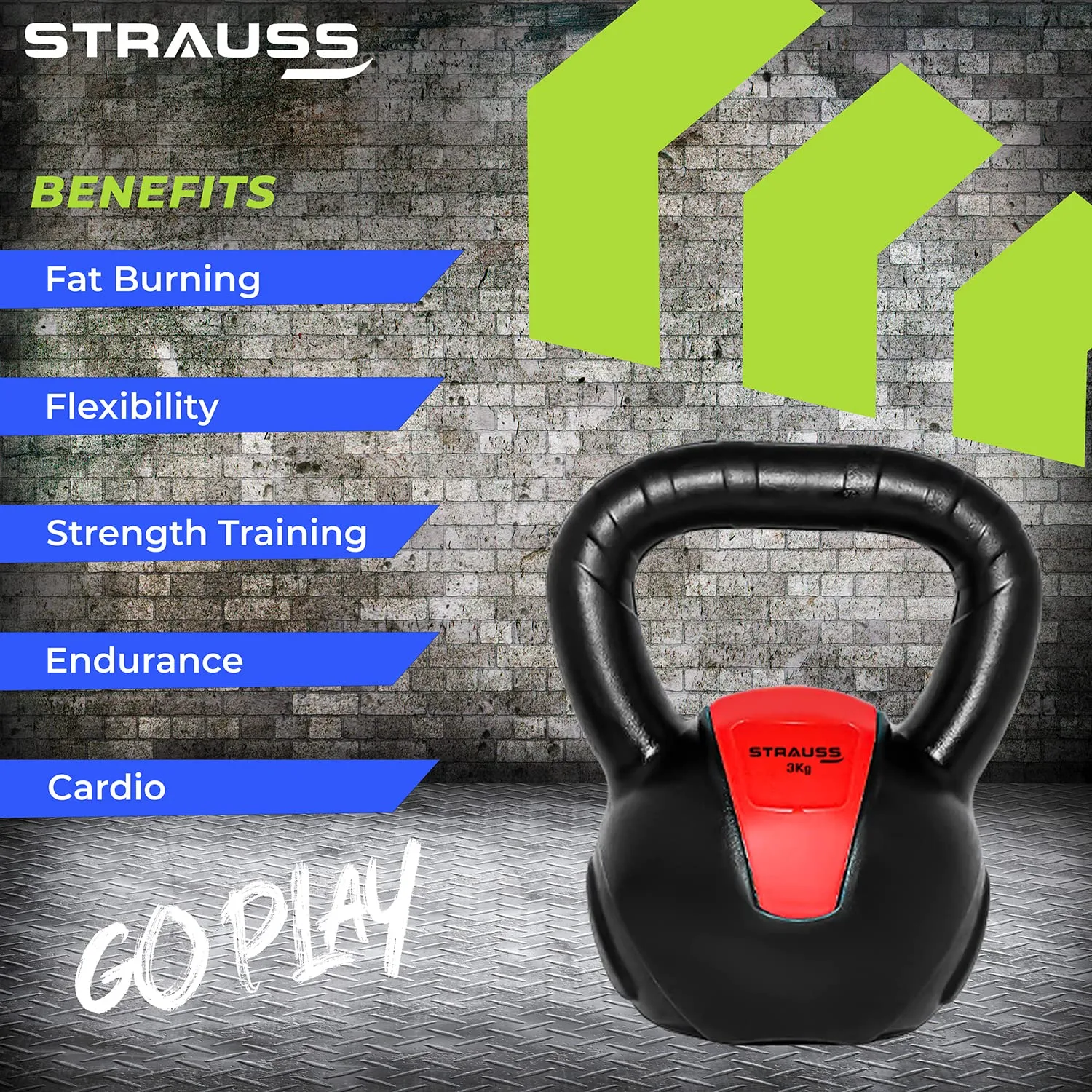 Strauss PVC Kettlebell Weights, 3Kg, (Red)