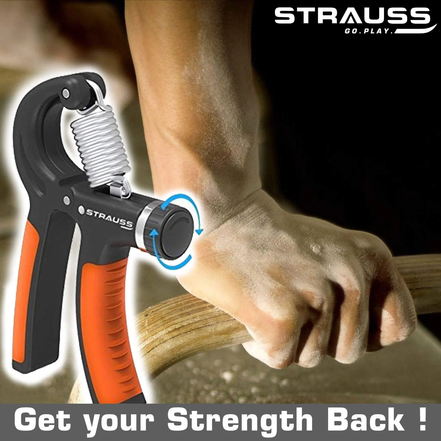 Strauss Spider Shaker Bottle 500ml, (Green) and Adjustable Hand Grip Strengthener, (Black/Orange)