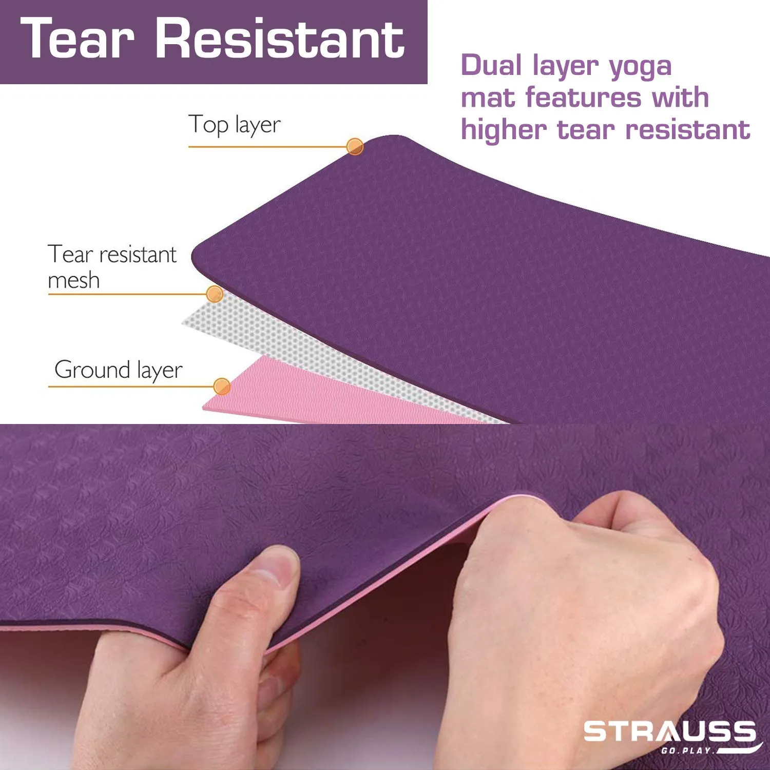 Strauss TPE Eco Friendly Dual Layer Yoga Mat, 6 mm (Pink) and Yoga Mat Bag,Polka Dots Pink (Full Zip)