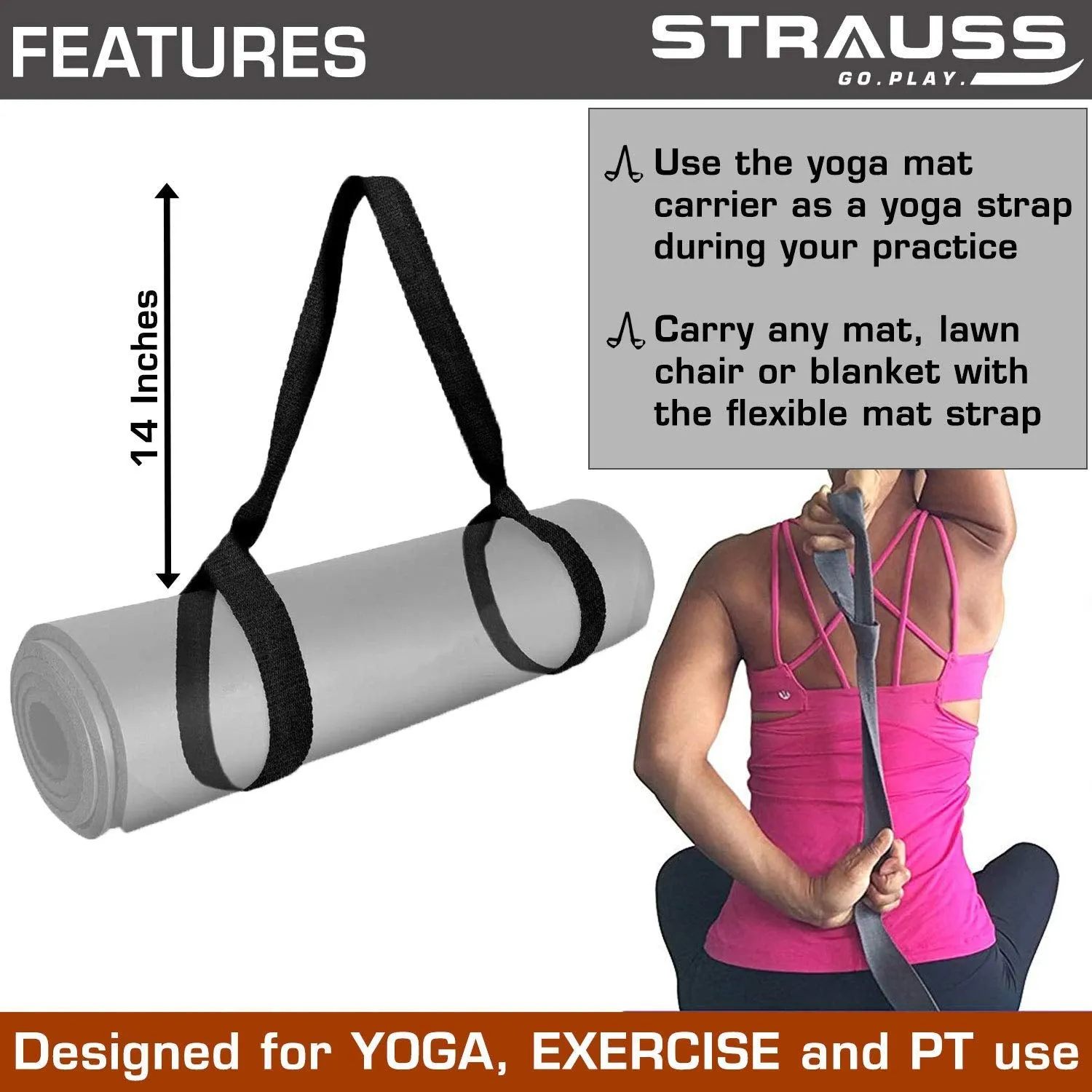 Strauss Yoga Mat, 6mm (Grey) and Yoga Knee Pad Cushions, (Pink)