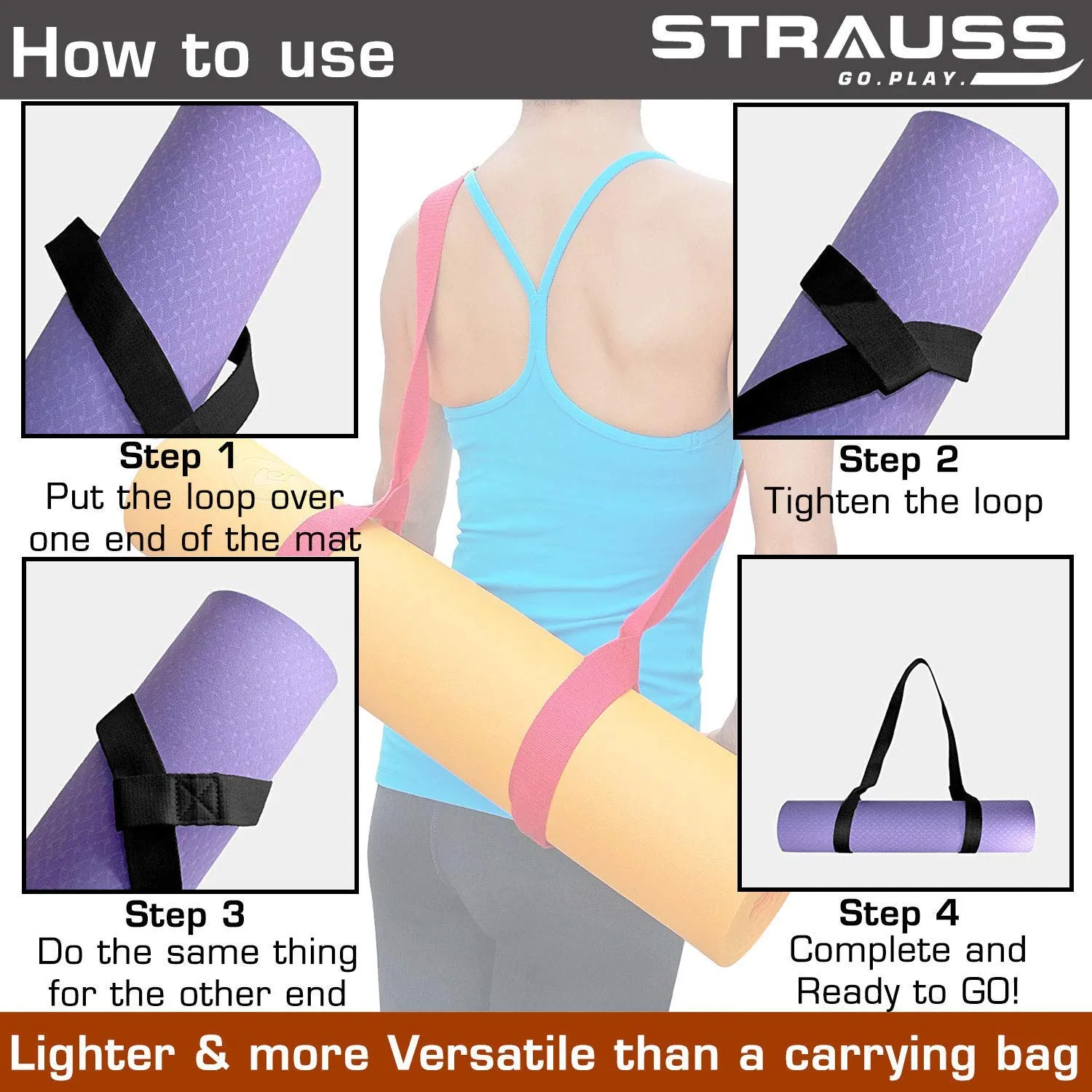 Strauss Yoga Mat, 6mm (Grey) and Yoga Knee Pad Cushions, (Pink)