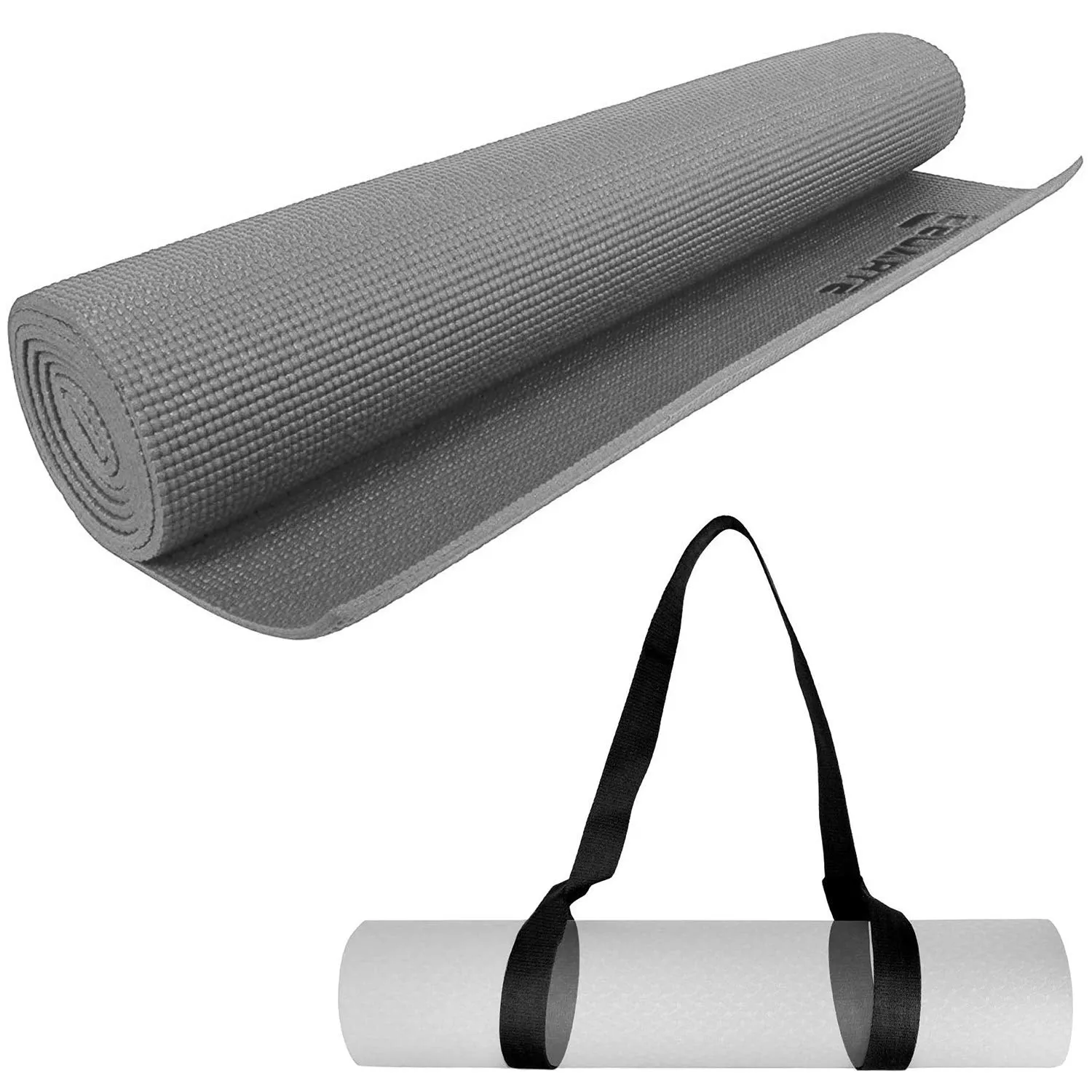 Strauss Yoga Mat, 6mm (Grey) and Yoga Knee Pad Cushions, (Pink)