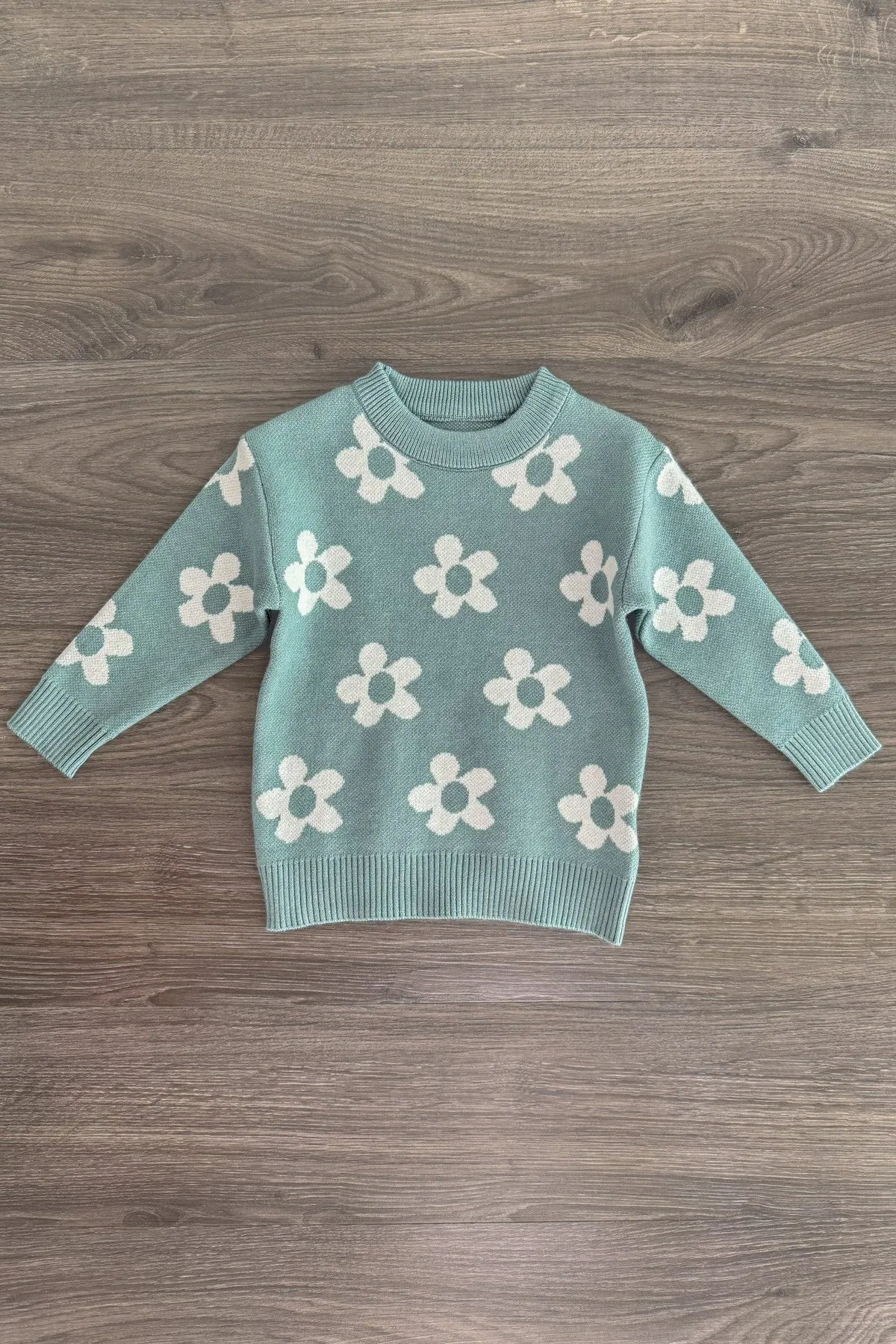 Teal Floral Sweater Denim Bell Bottom Set