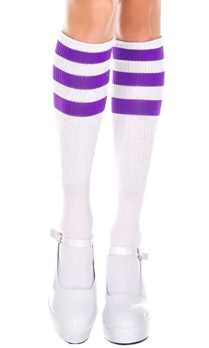 Triple Stripe [White/Purple] | KNEE HIGH SOCKS