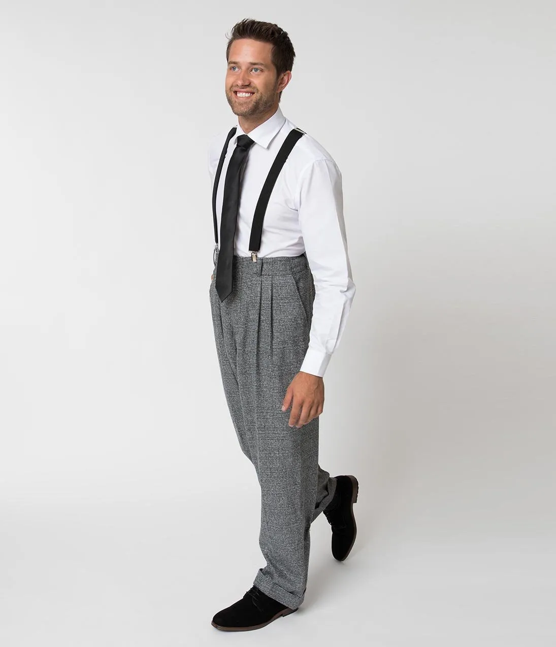 Unique Vintage 1930s Style Grey Checkered Woven Men Pants