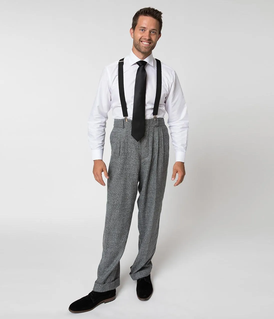 Unique Vintage 1930s Style Grey Checkered Woven Men Pants