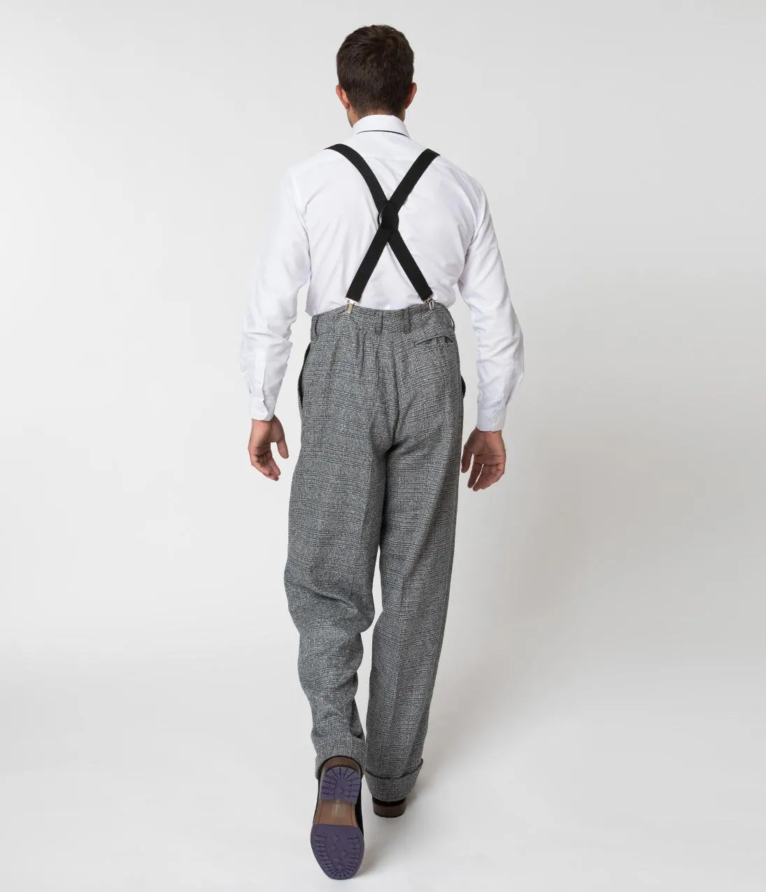 Unique Vintage 1930s Style Grey Checkered Woven Men Pants