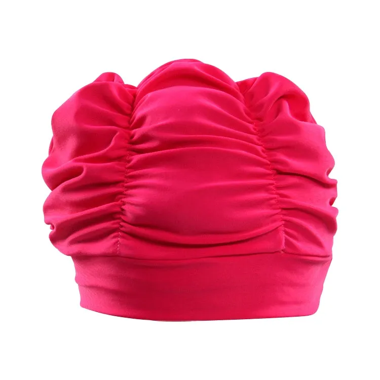 Women Earmuffs Pleated Cloth Swimming Cap(Rose)