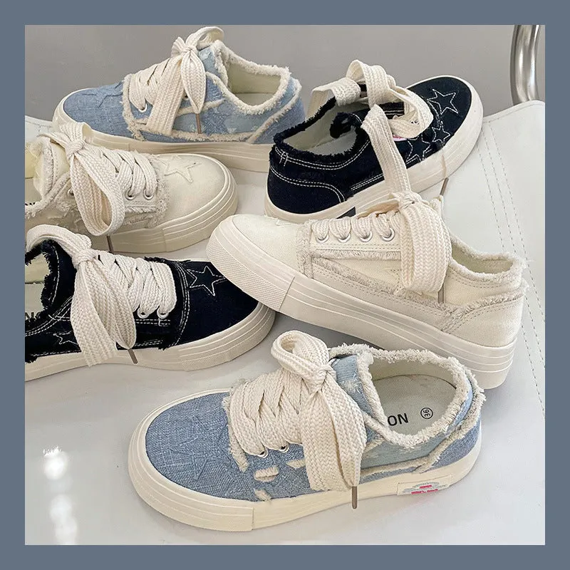 Women's Niche Unique Raw Edges Design Canvas Shoes