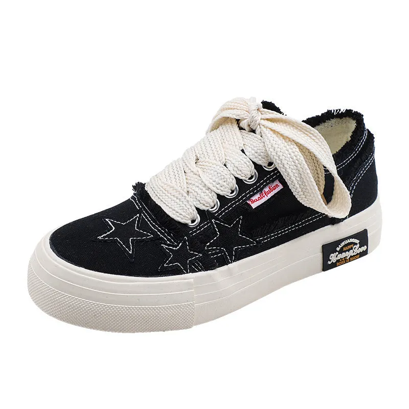 Women's Niche Unique Raw Edges Design Canvas Shoes