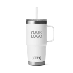 Yeti Rambler 25 Oz Custom Straw Mugs With Straw Lid, White