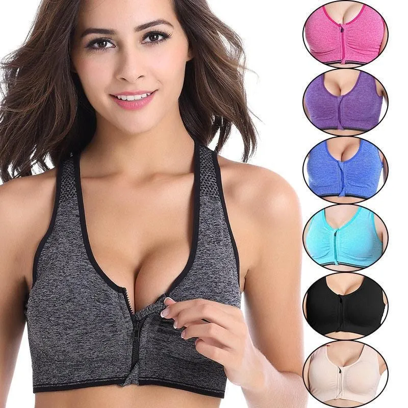 Zipper Shockproof Sports Bra