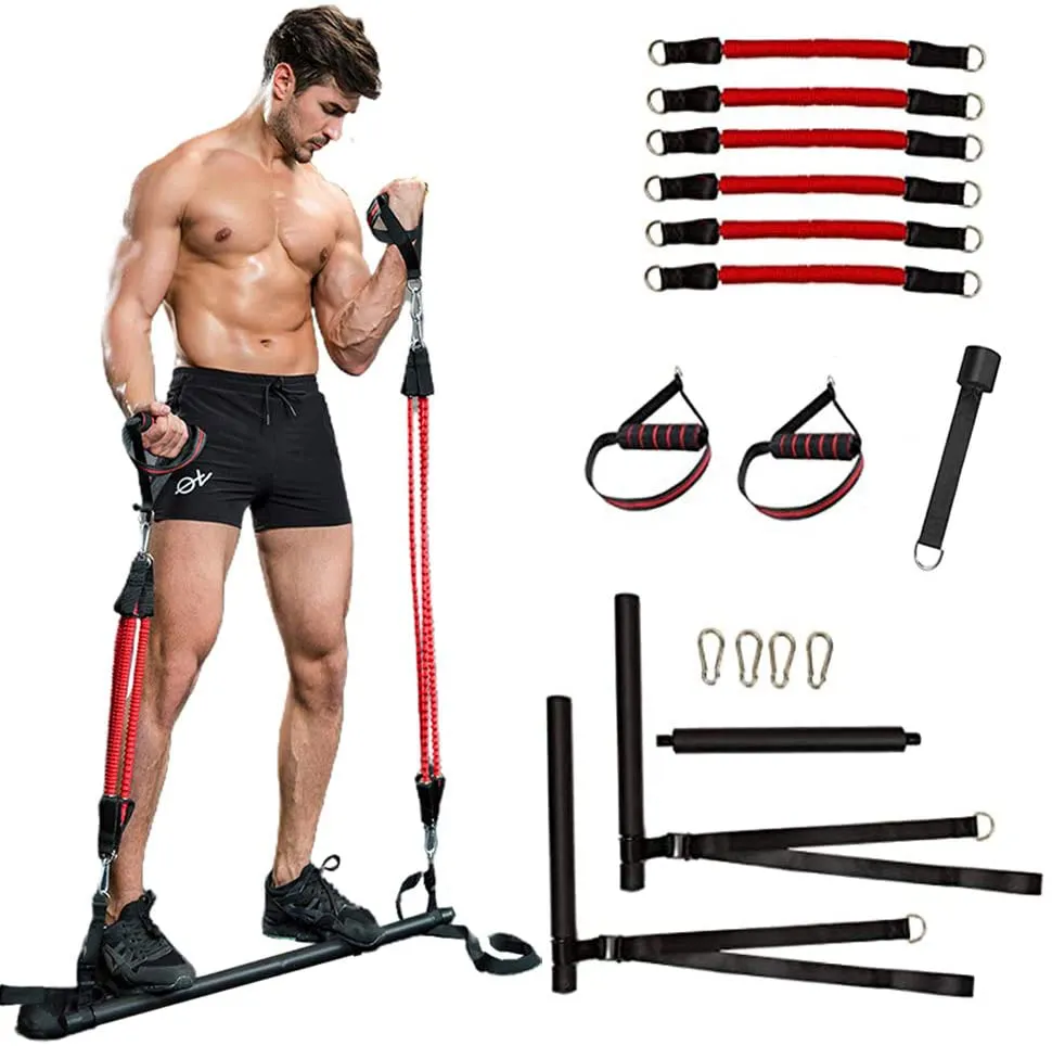 ZOVOTA Pilates Bar Set with Resistance Bands Portable Home Training Exercise Equipment Gym Full Body Workout for Men Women