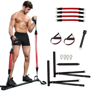 ZOVOTA Pilates Bar Set with Resistance Bands Portable Home Training Exercise Equipment Gym Full Body Workout for Men Women